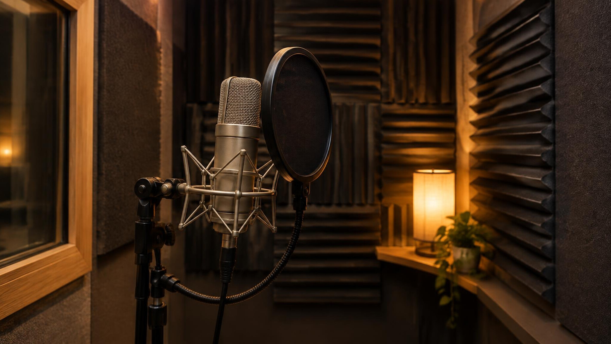 Studio microphone in a recording booth