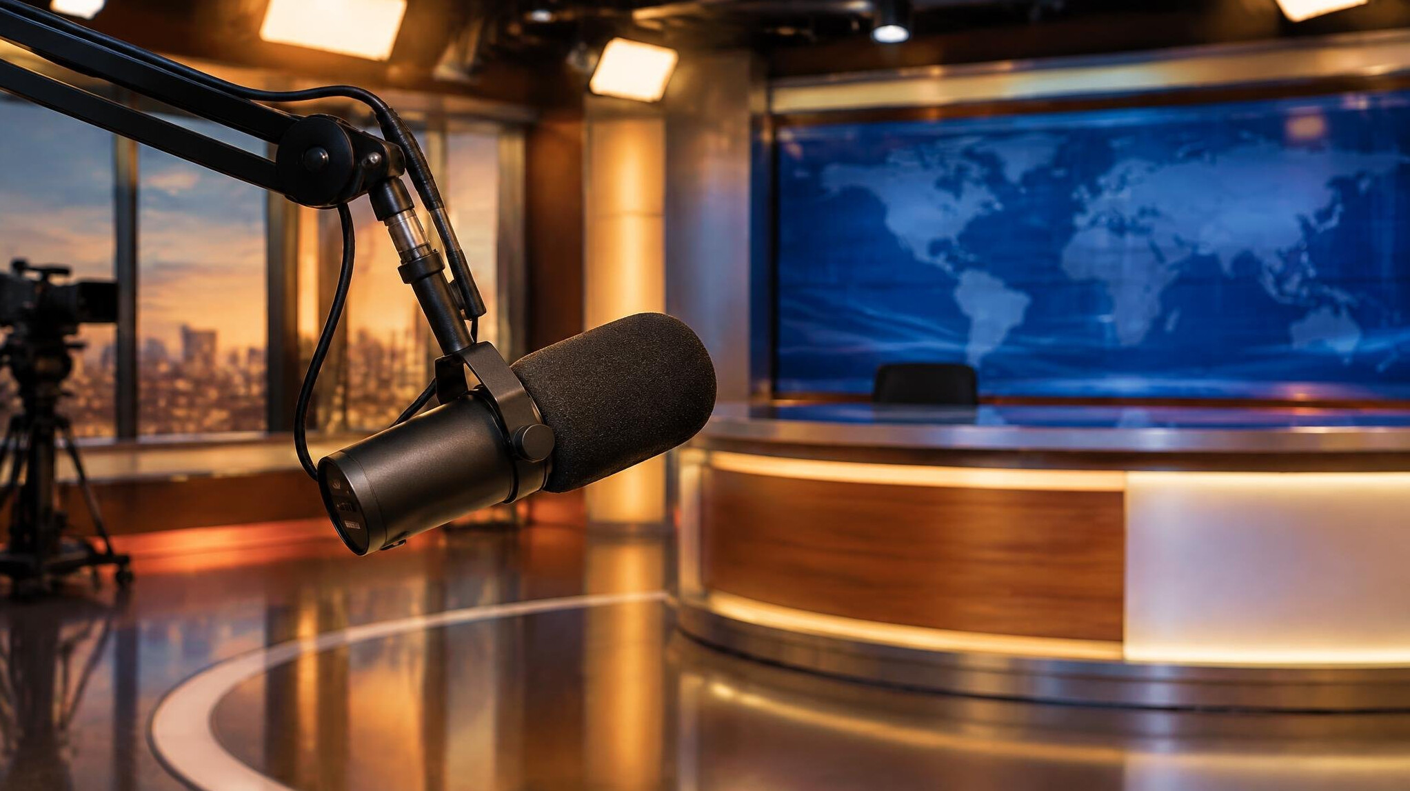 Broadcast studio microphone with soft studio lights